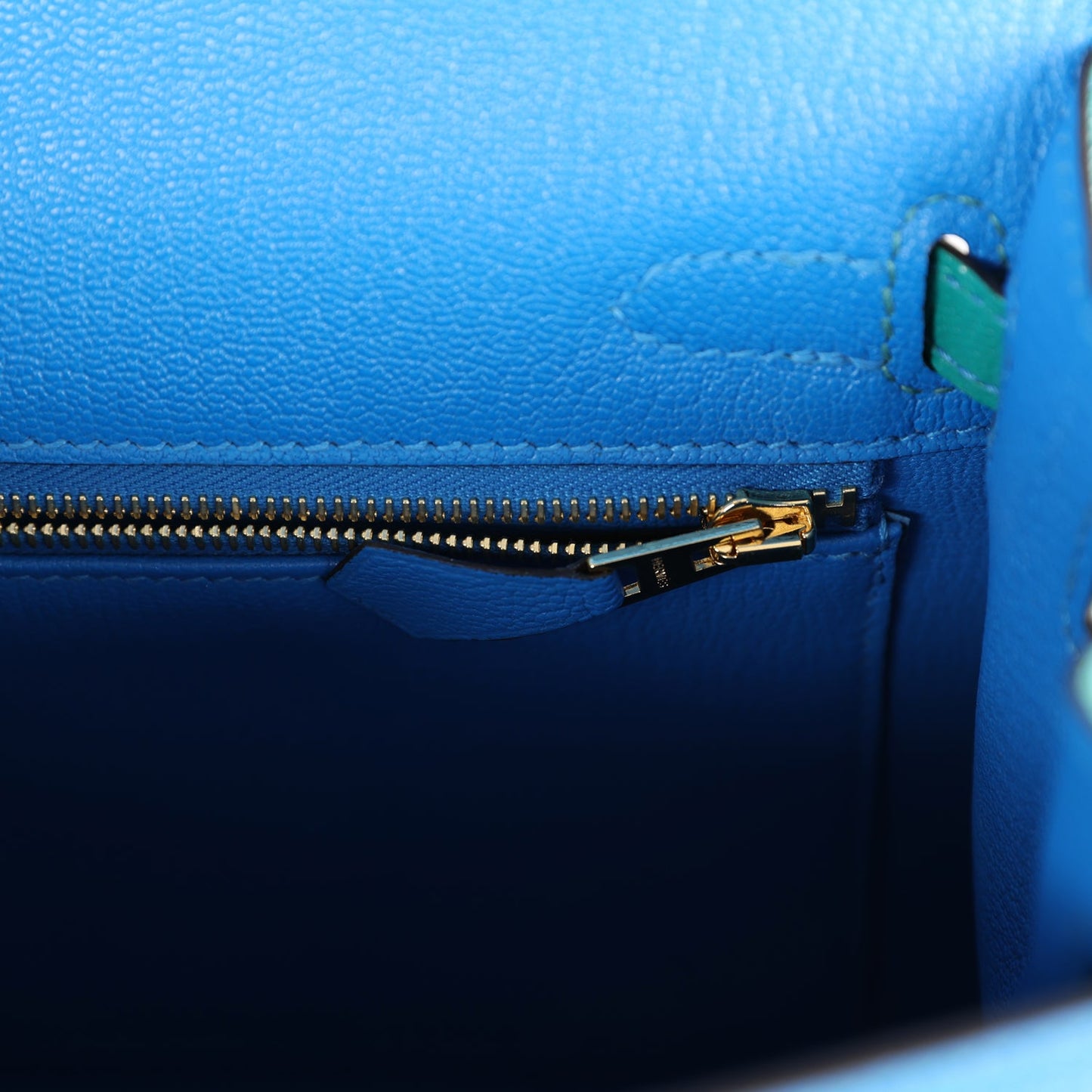 Hermes Kelly Sellier 25 Bleu Hydra and Bleu Paon Chevre Mysore Gold Hardware