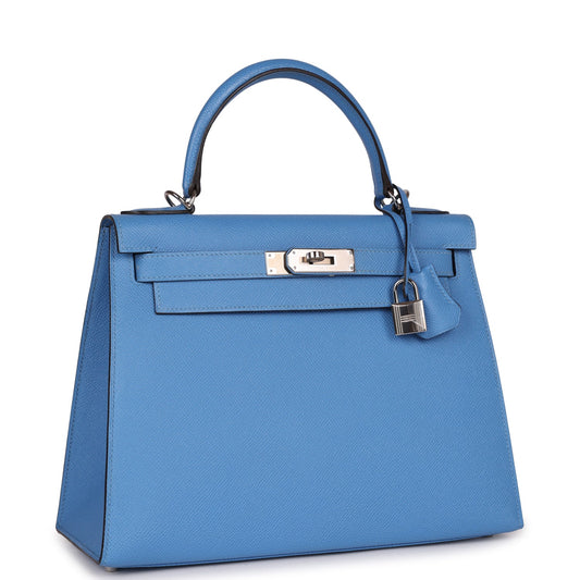 Hermes Kelly Sellier 28 Bleu Azur Epsom Palladium Hardware