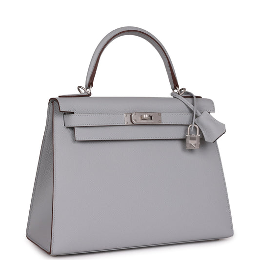 Hermes Kelly Sellier 28 Bleu Glacier Verso Epsom Brushed Palladium Hardware