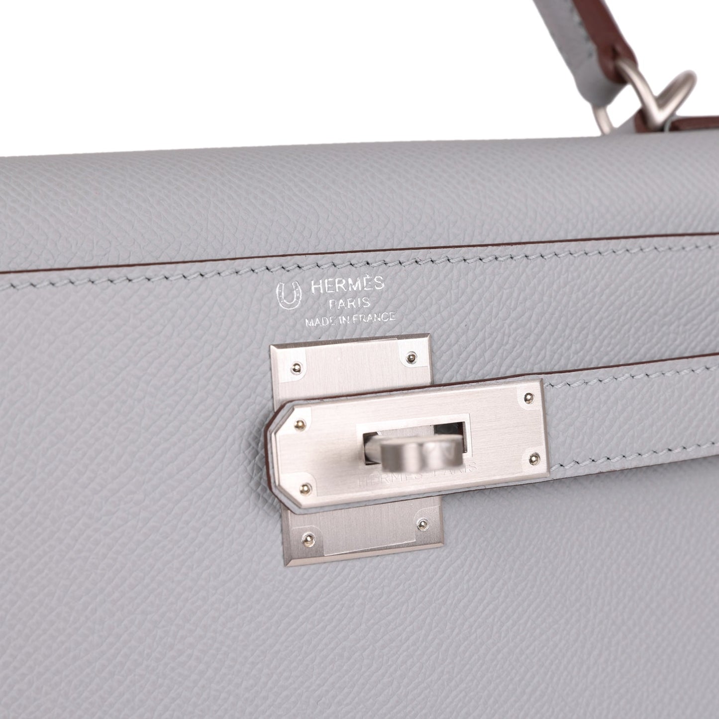 Hermes Kelly Sellier 28 Bleu Glacier Verso Epsom Brushed Palladium Hardware