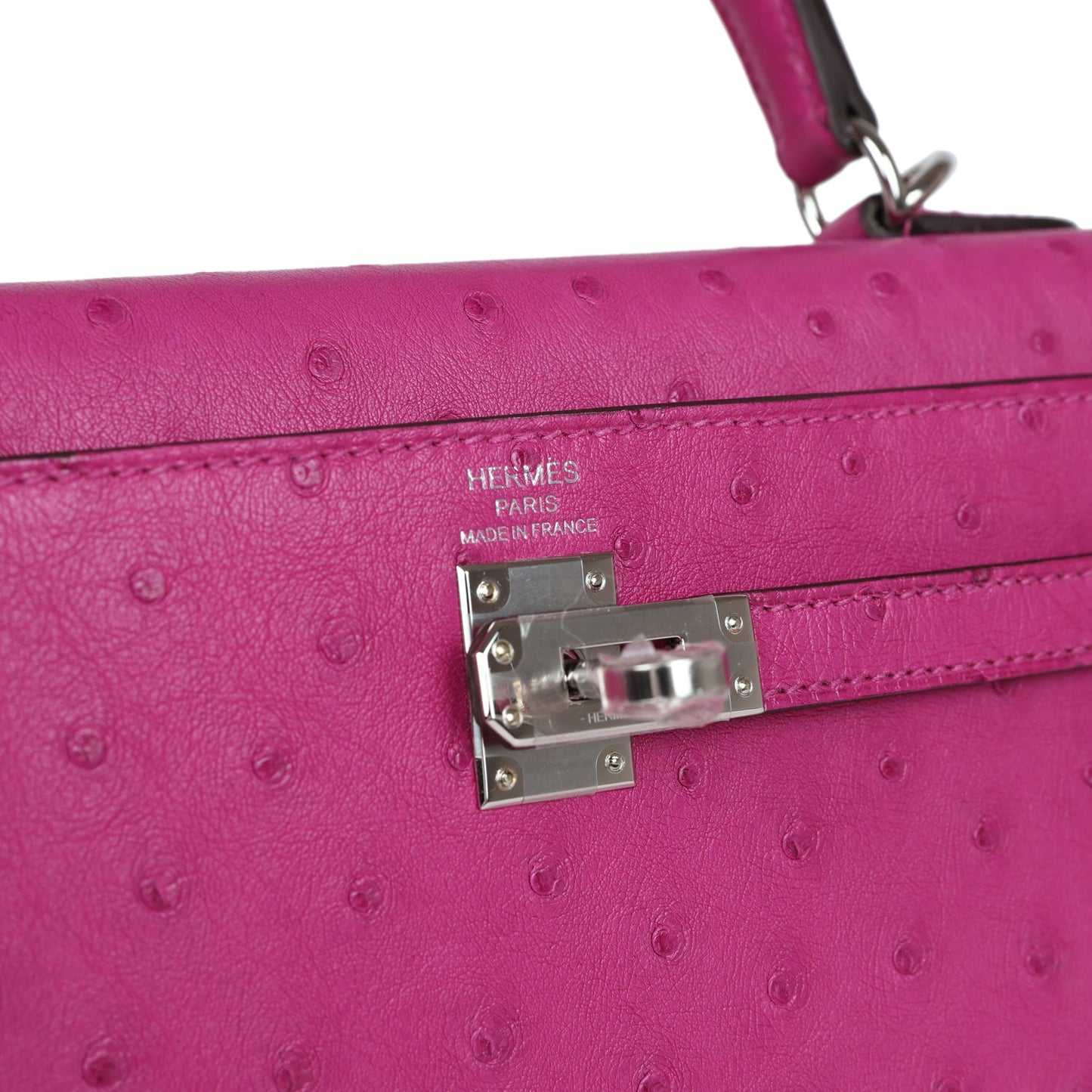 Hermes Kelly Sellier 25 Rose Pourpre Ostrich Palladium Hardware