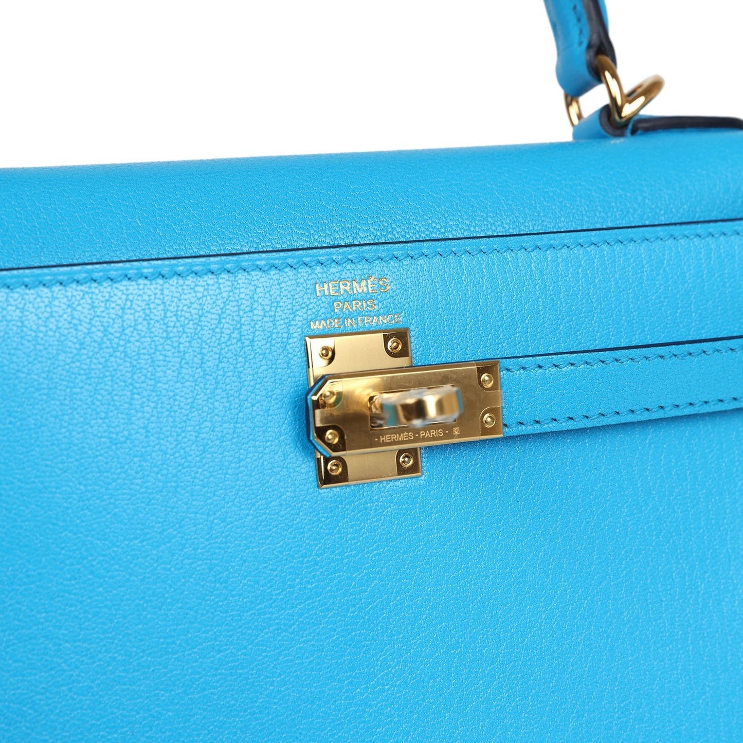 Hermes Kelly Sellier 25 Bleu Frida Chevre Gold Hardware