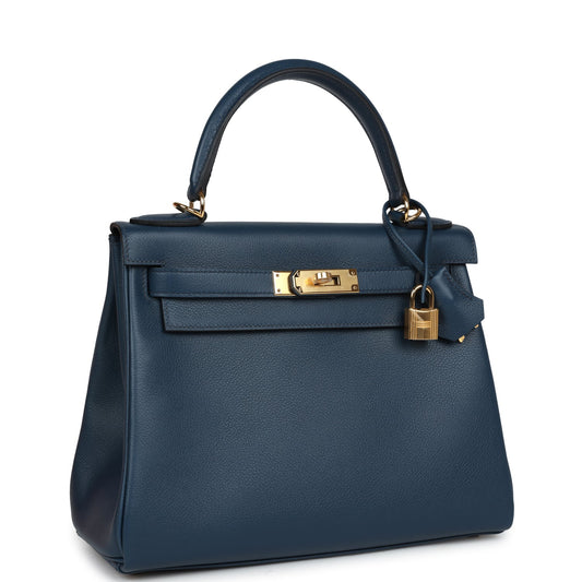 Hermes Kelly Retourne 28 Deep Bleu Evercolor Gold Hardware