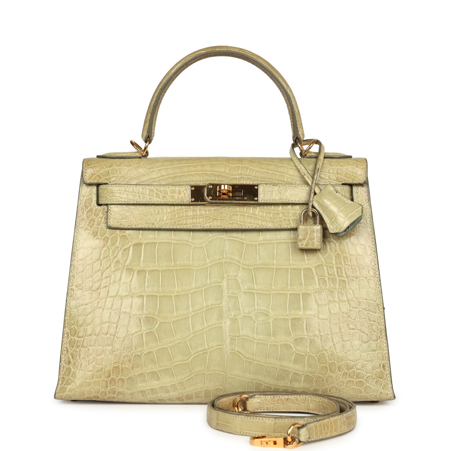 Hermes Kelly 28 Vert Celadon Natura Shiny Alligator Gold Hardware