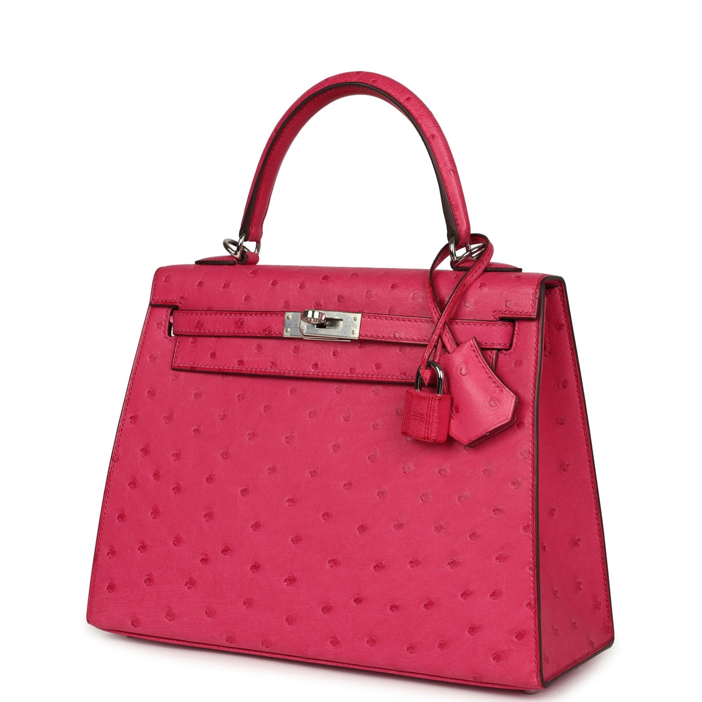 Hermes Kelly Sellier 25 Rose Tyrien Ostrich Palladium Hardware