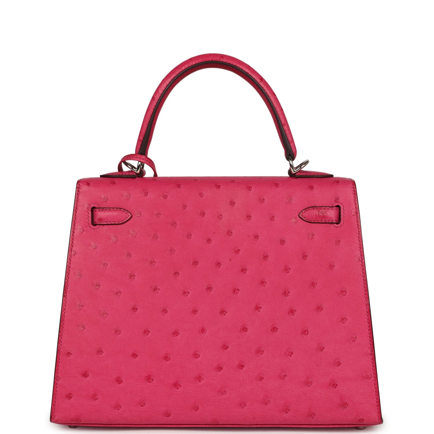 Hermes Kelly Sellier 25 Rose Tyrien Ostrich Palladium Hardware