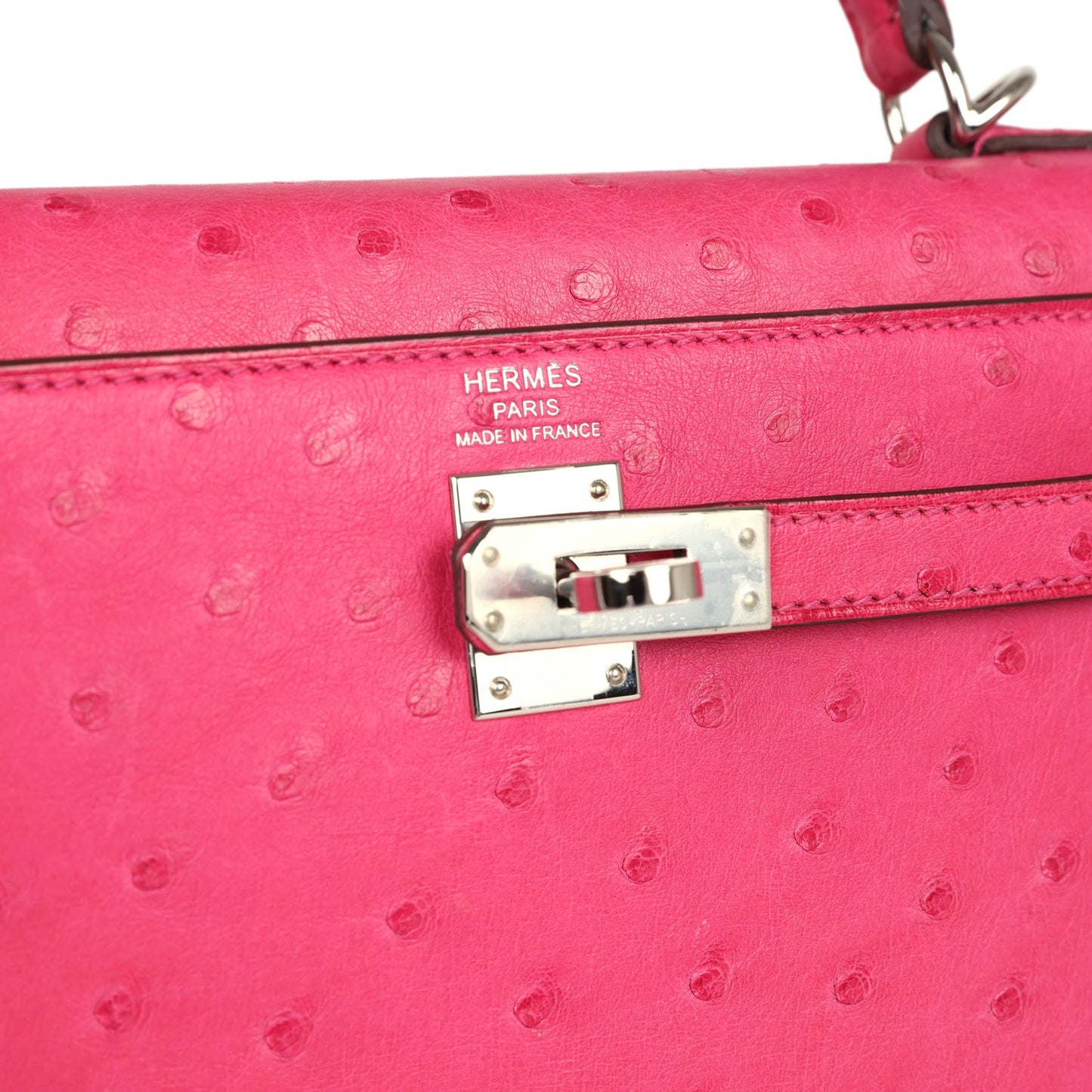 Hermes Kelly Sellier 25 Rose Tyrien Ostrich Palladium Hardware