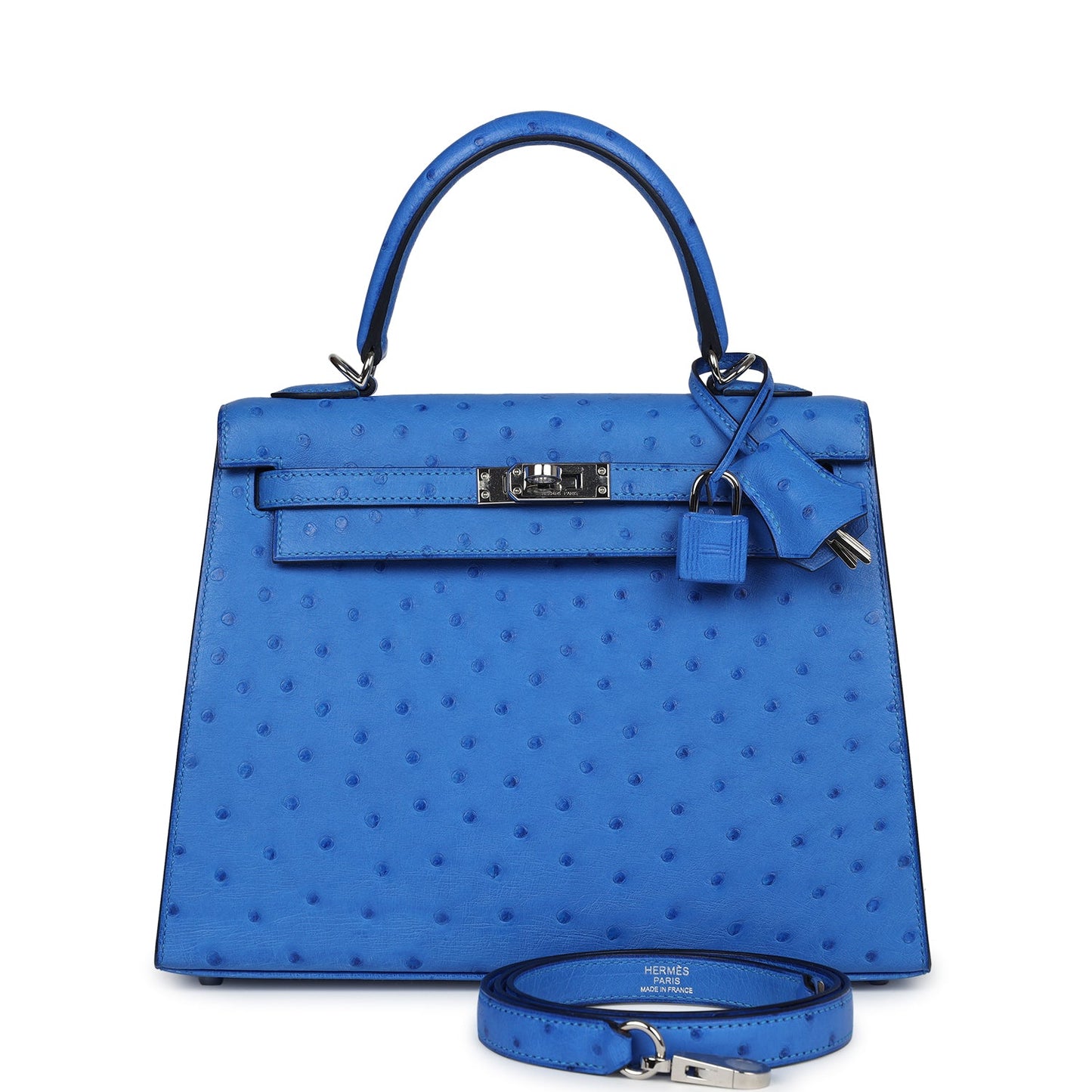 Hermes Kelly Sellier 25 Bleuet Ostrich Palladium Hardware