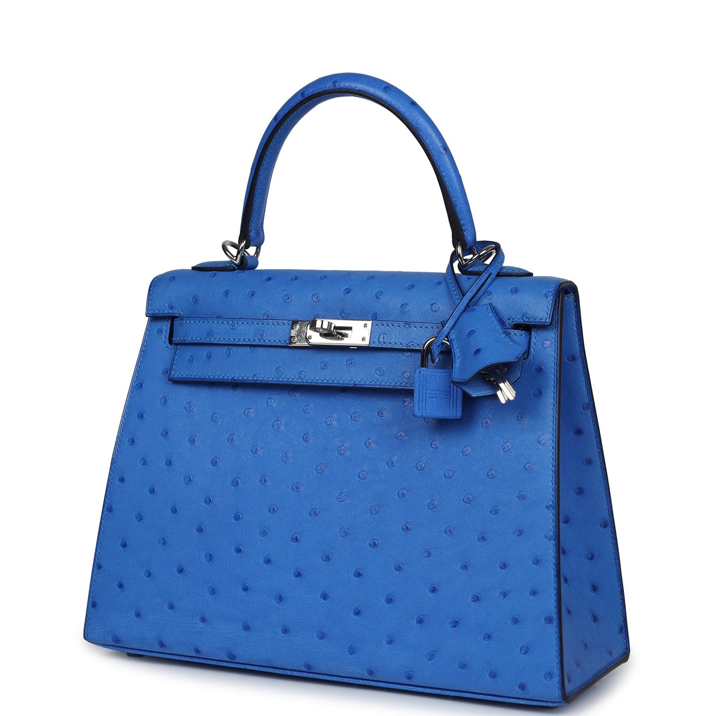 Hermes Kelly Sellier 25 Bleuet Ostrich Palladium Hardware