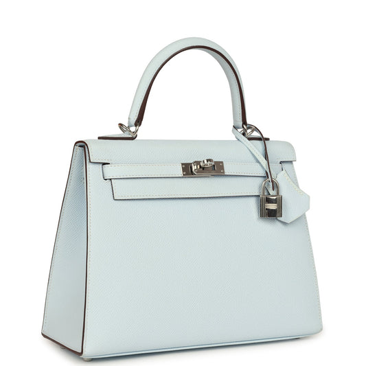 Hermes Kelly Sellier 25 Bleu Brume Epsom Palladium Hardware