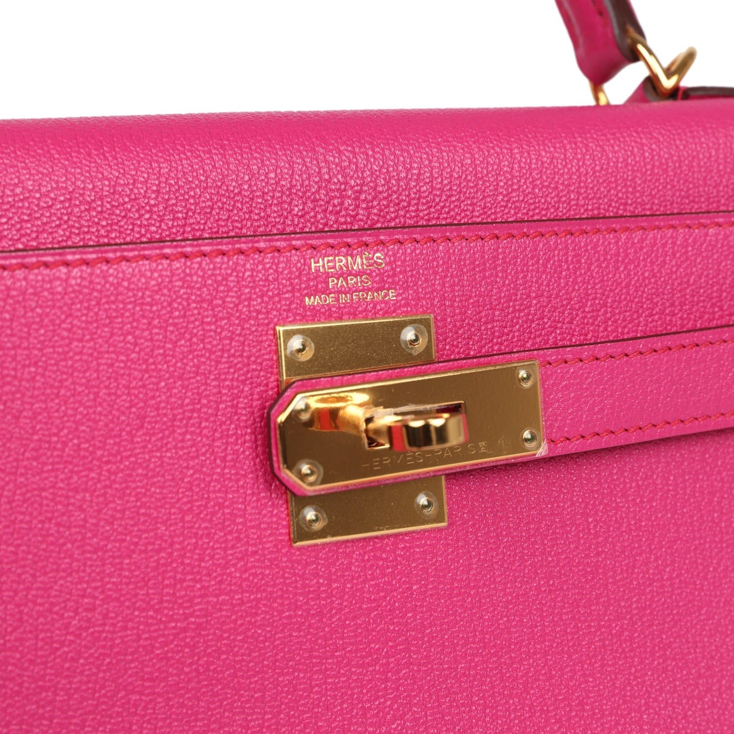 Hermes Kelly Retourne 28 Rose Shocking Chevre Gold Hardware