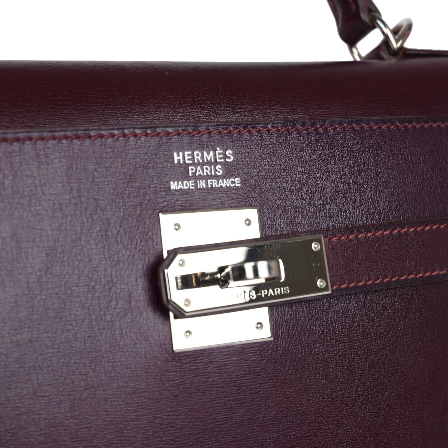 Hermes Kelly Sellier 35 Raisin Box Palladium Hardware