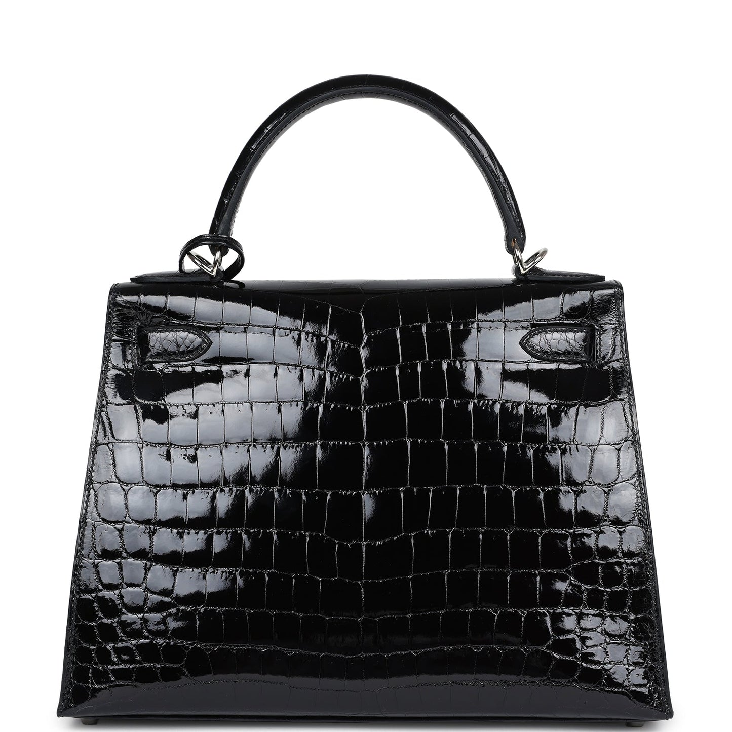 Hermes Kelly Sellier 28 Black Shiny Niloticus Crocodile Palladium Hardware