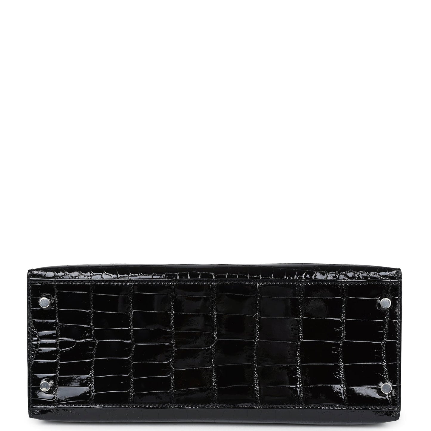 Hermes Kelly Sellier 28 Black Shiny Niloticus Crocodile Palladium Hardware