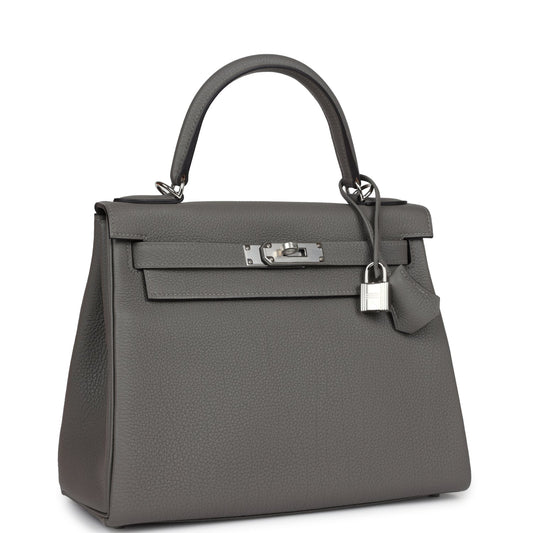 Hermes Kelly Retourne 28 Gris Meyer Togo Palladium Hardware