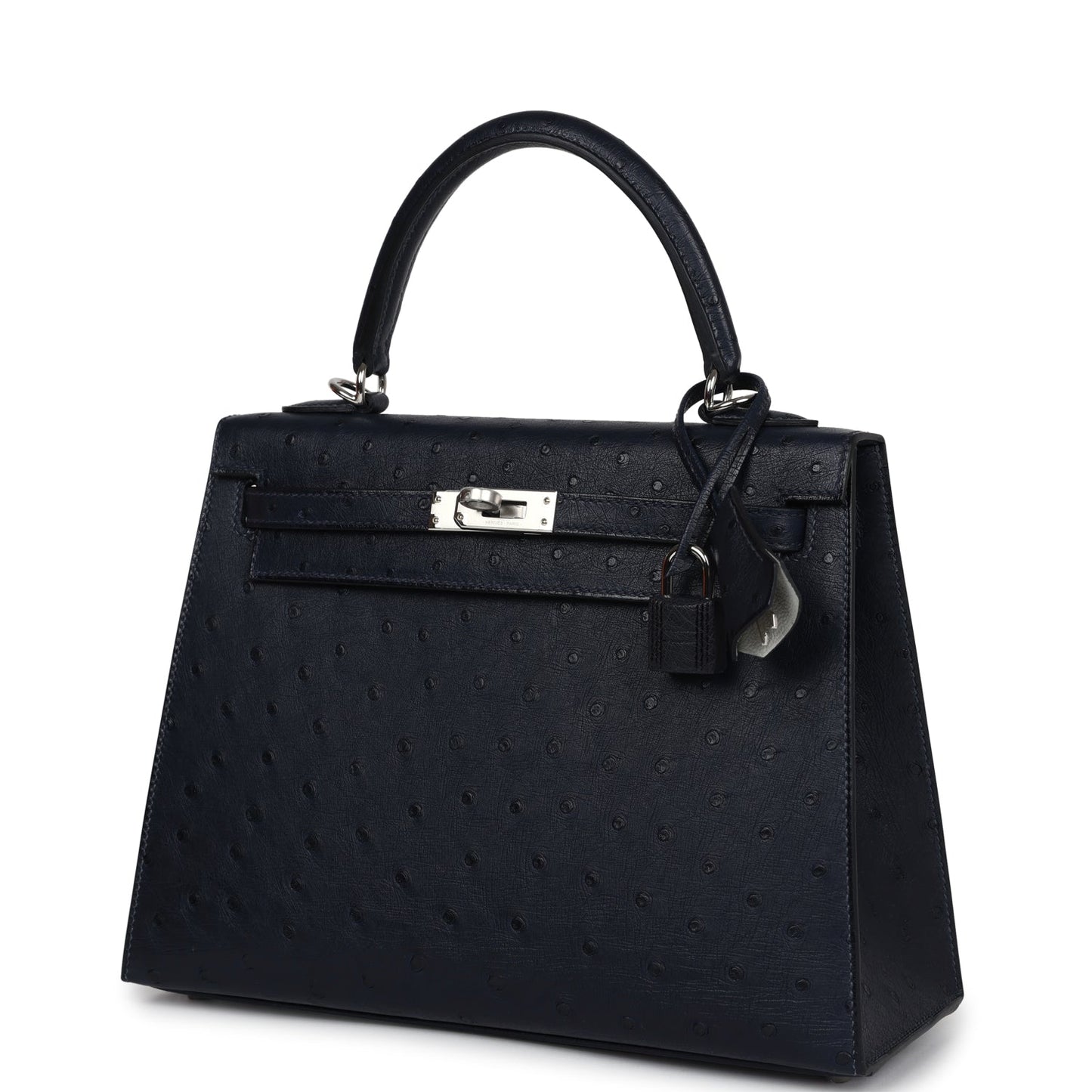 Hermes Kelly Sellier 25 Bleu Indigo Verso Ostrich Palladium Hardware