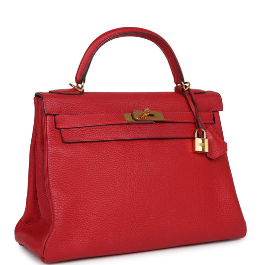 Hermes Kelly Retourne 32 Vermillion Clemence Gold Hardware