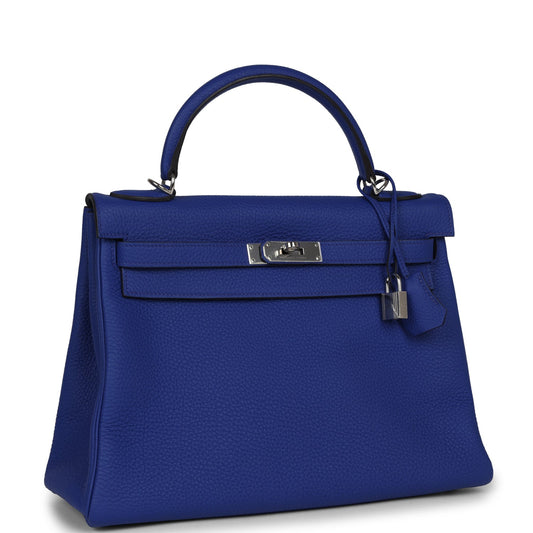 Hermes Kelly Retourne 32 Bleu Electric Togo Palladium Hardware