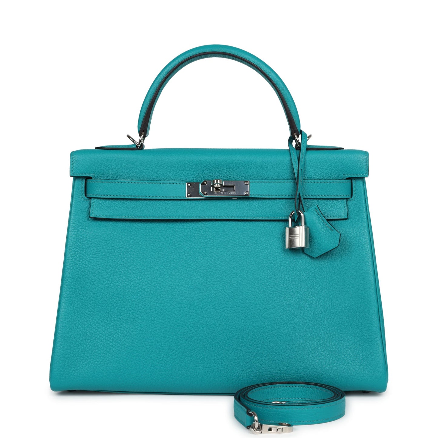 Hermes Kelly Retourne 32 Bleu Paon Clemence Palladium Hardware