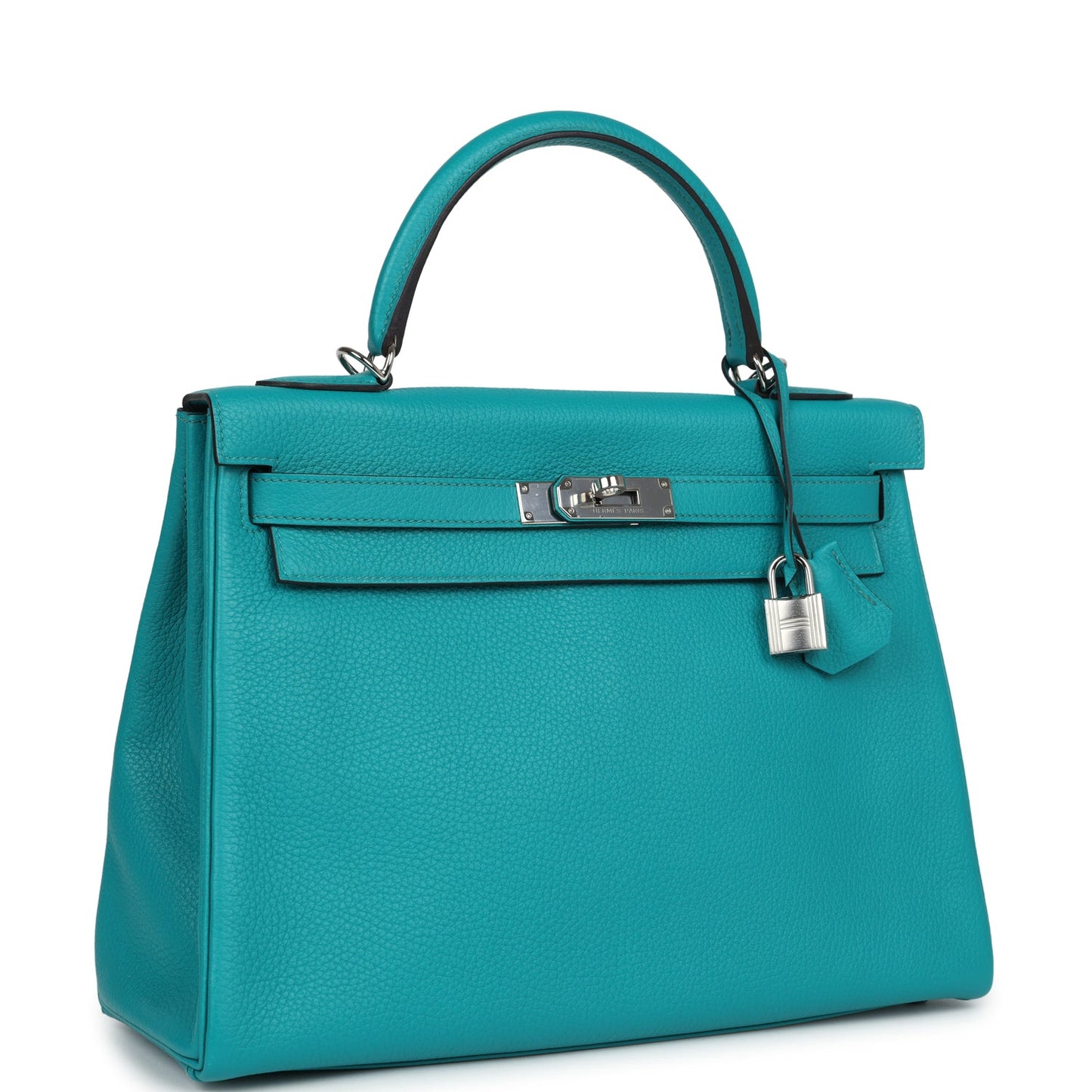 Hermes Kelly Retourne 32 Bleu Paon Clemence Palladium Hardware