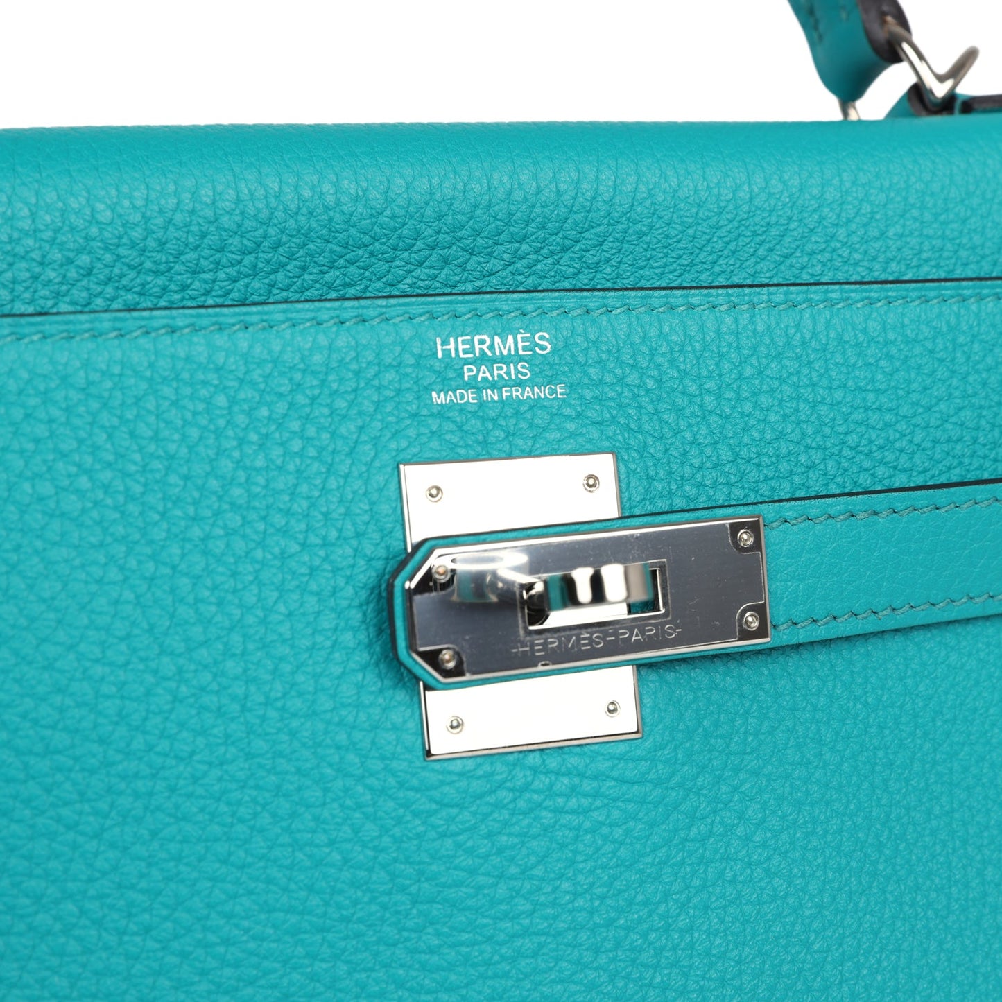 Hermes Kelly Retourne 32 Bleu Paon Clemence Palladium Hardware