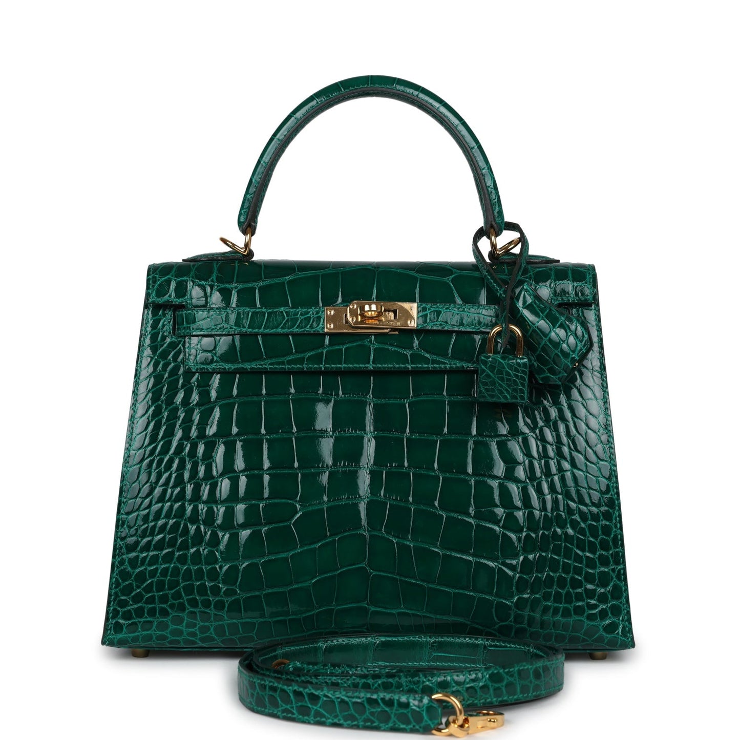 Hermes Kelly Sellier 25 Emerald Shiny Alligator Gold Hardware