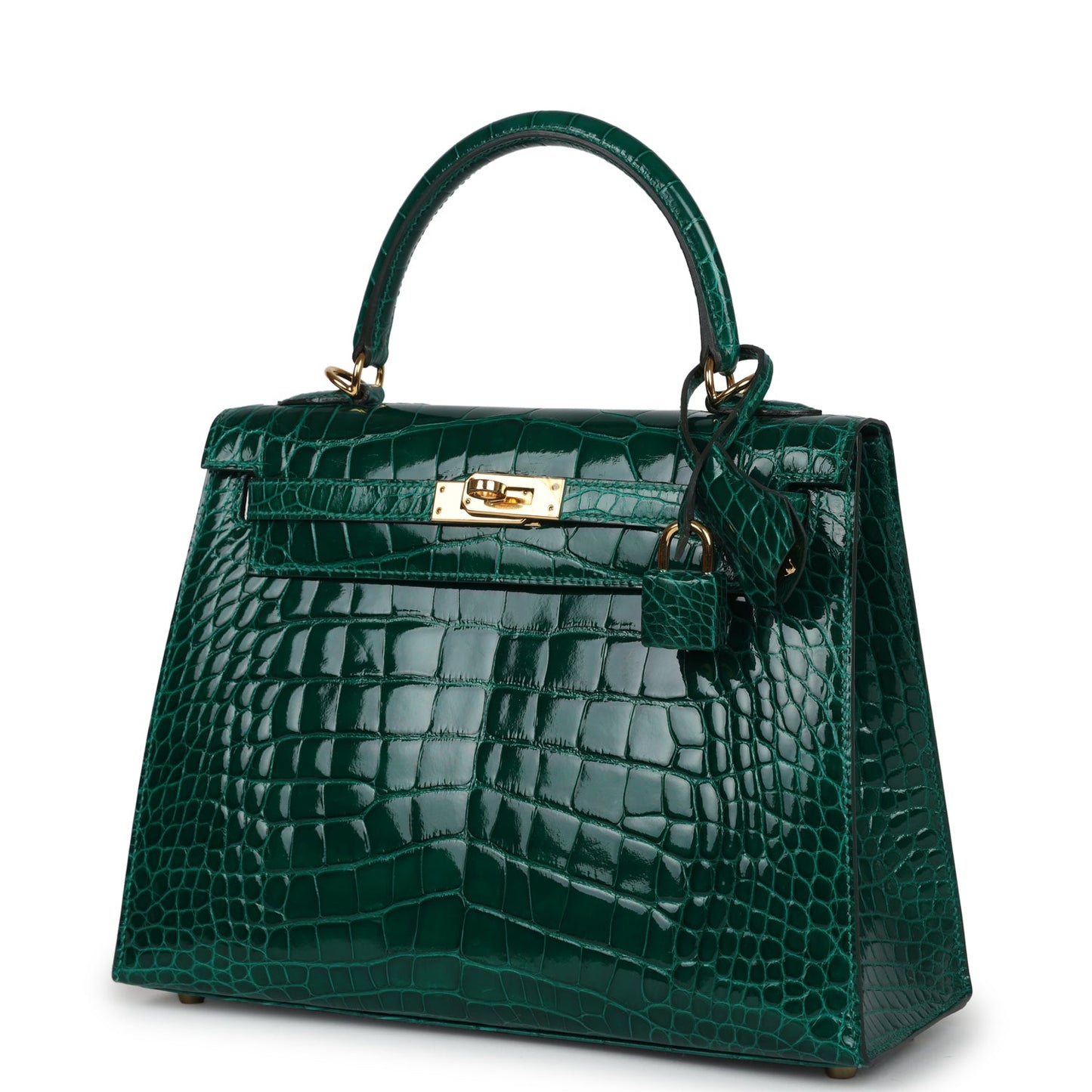 Hermes Kelly Sellier 25 Emerald Shiny Alligator Gold Hardware