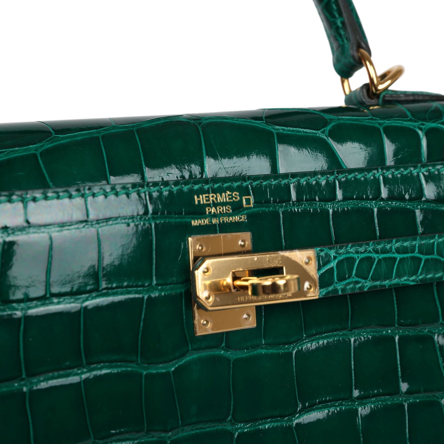 Hermes Kelly Sellier 25 Emerald Shiny Alligator Gold Hardware