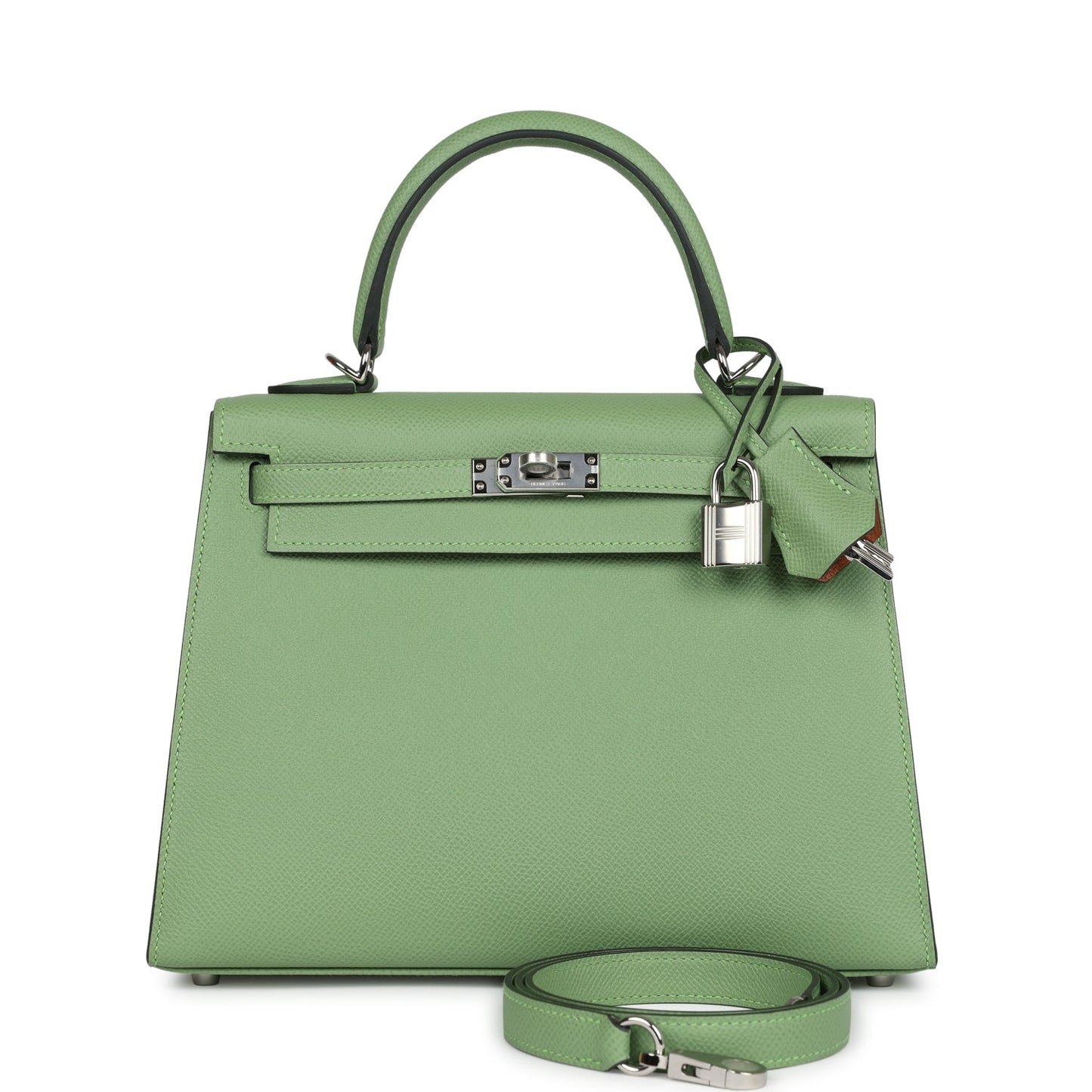 Hermes Kelly Sellier 25 Vert Criquet Verso Epsom Palladium Hardware