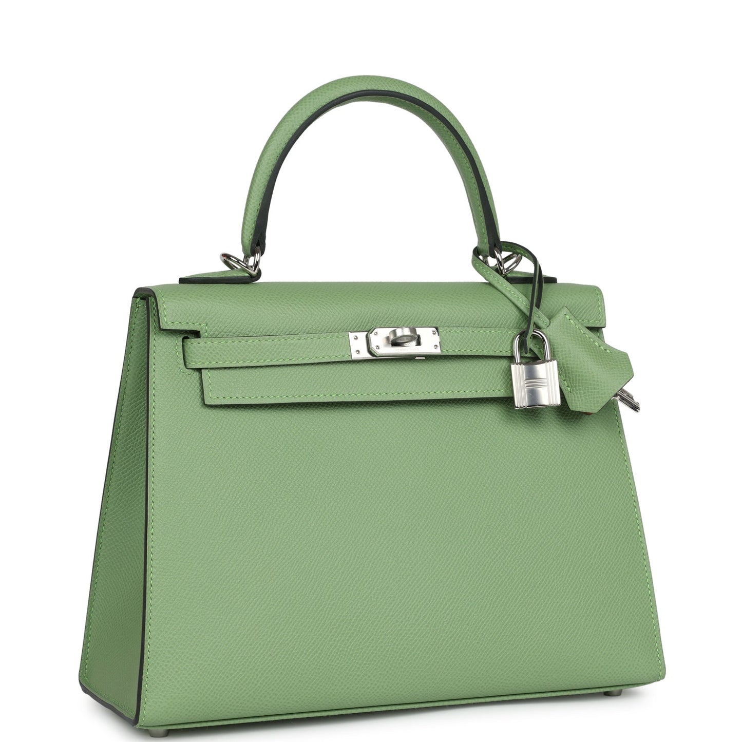 Hermes Kelly Sellier 25 Vert Criquet Verso Epsom Palladium Hardware