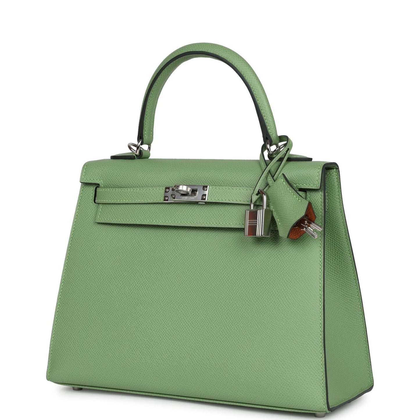 Hermes Kelly Sellier 25 Vert Criquet Verso Epsom Palladium Hardware