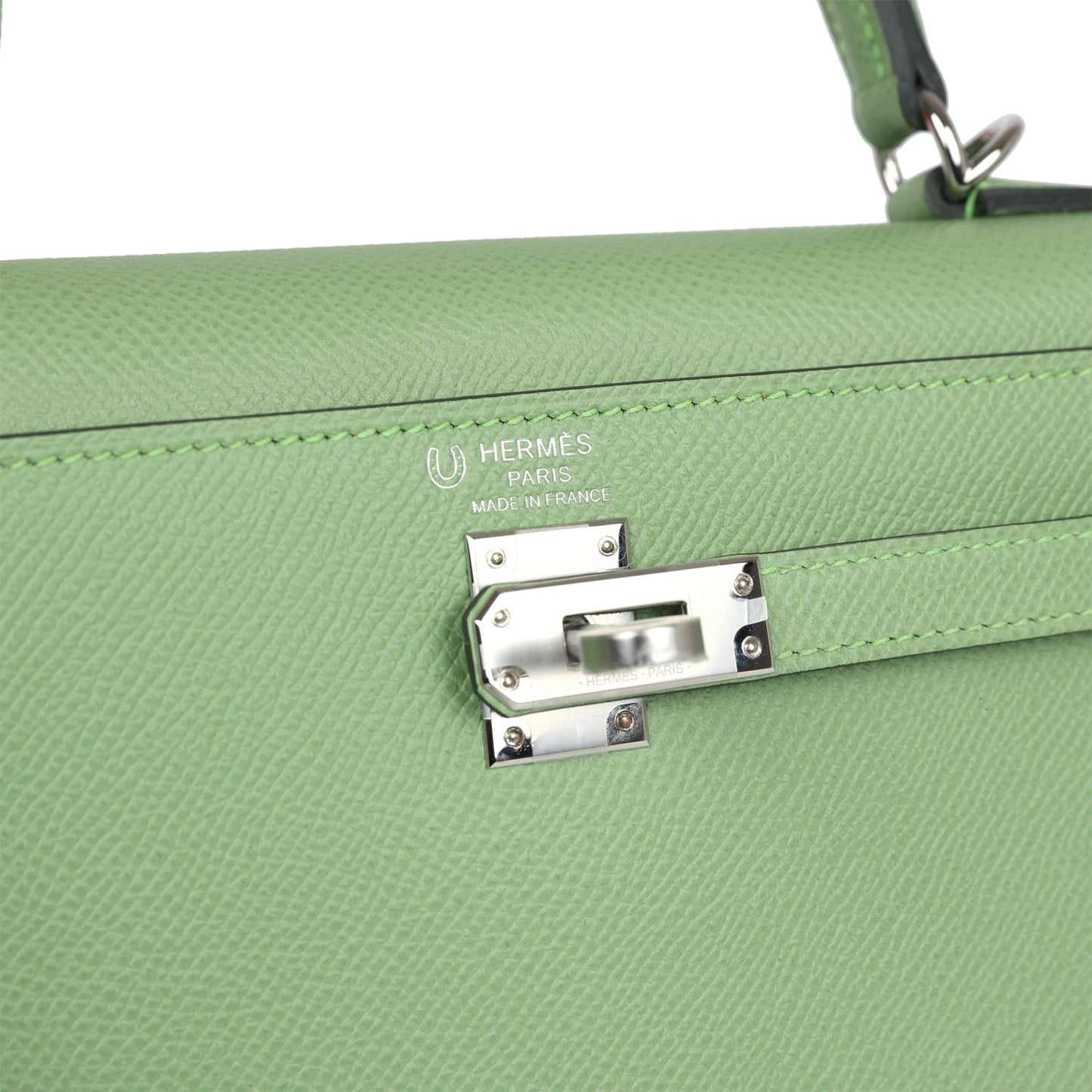 Hermes Kelly Sellier 25 Vert Criquet Verso Epsom Palladium Hardware