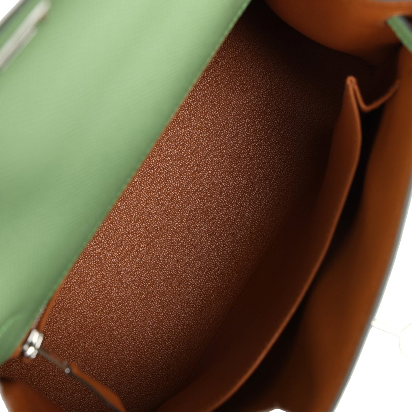 Hermes Kelly Sellier 25 Vert Criquet Verso Epsom Palladium Hardware