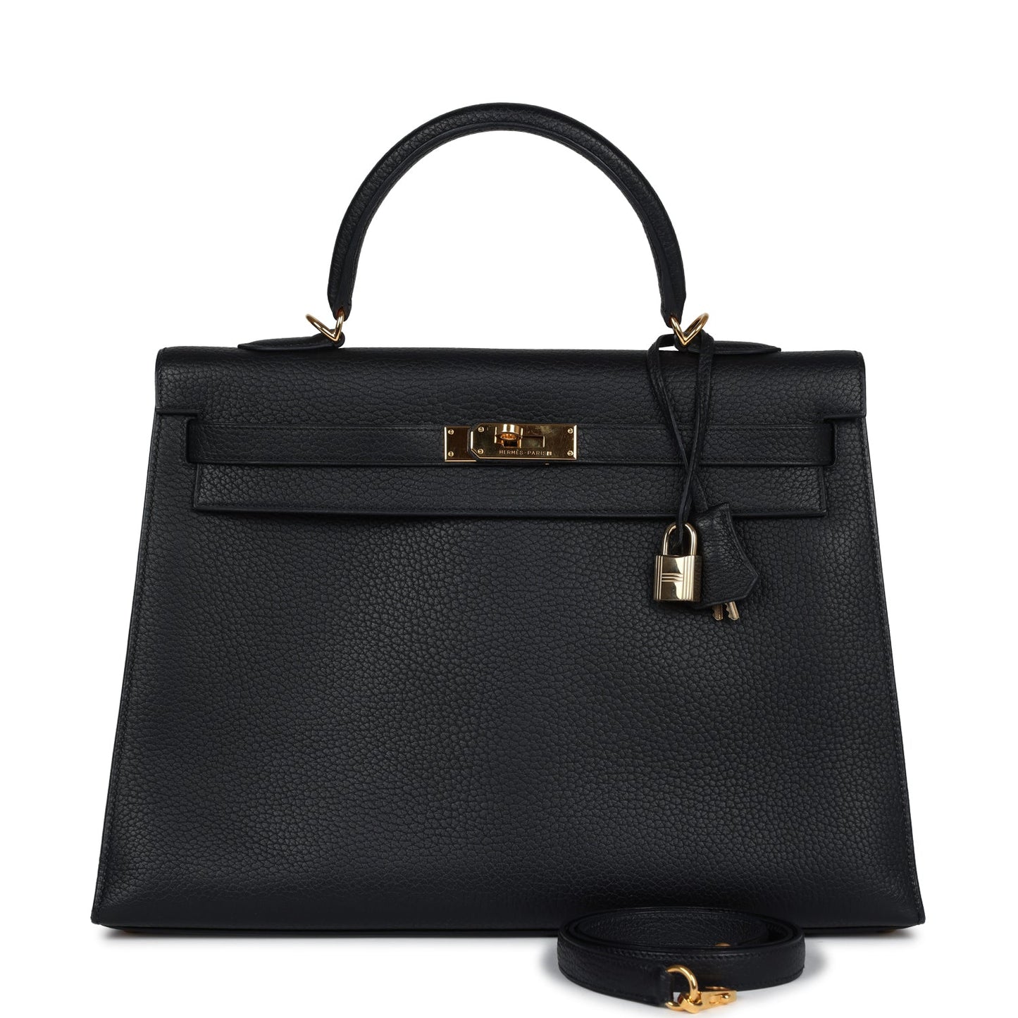 Hermes Kelly Sellier 35 Black Fjord Gold Hardware