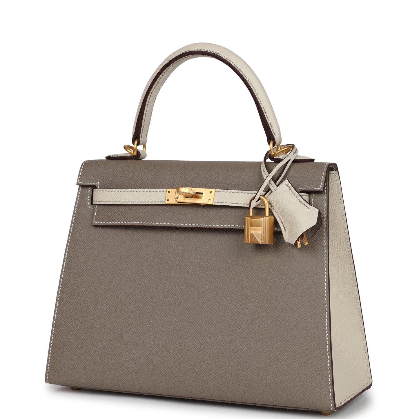 Hermes Kelly Sellier 25 Etoupe and Craie Epsom Brushed Gold Hardware