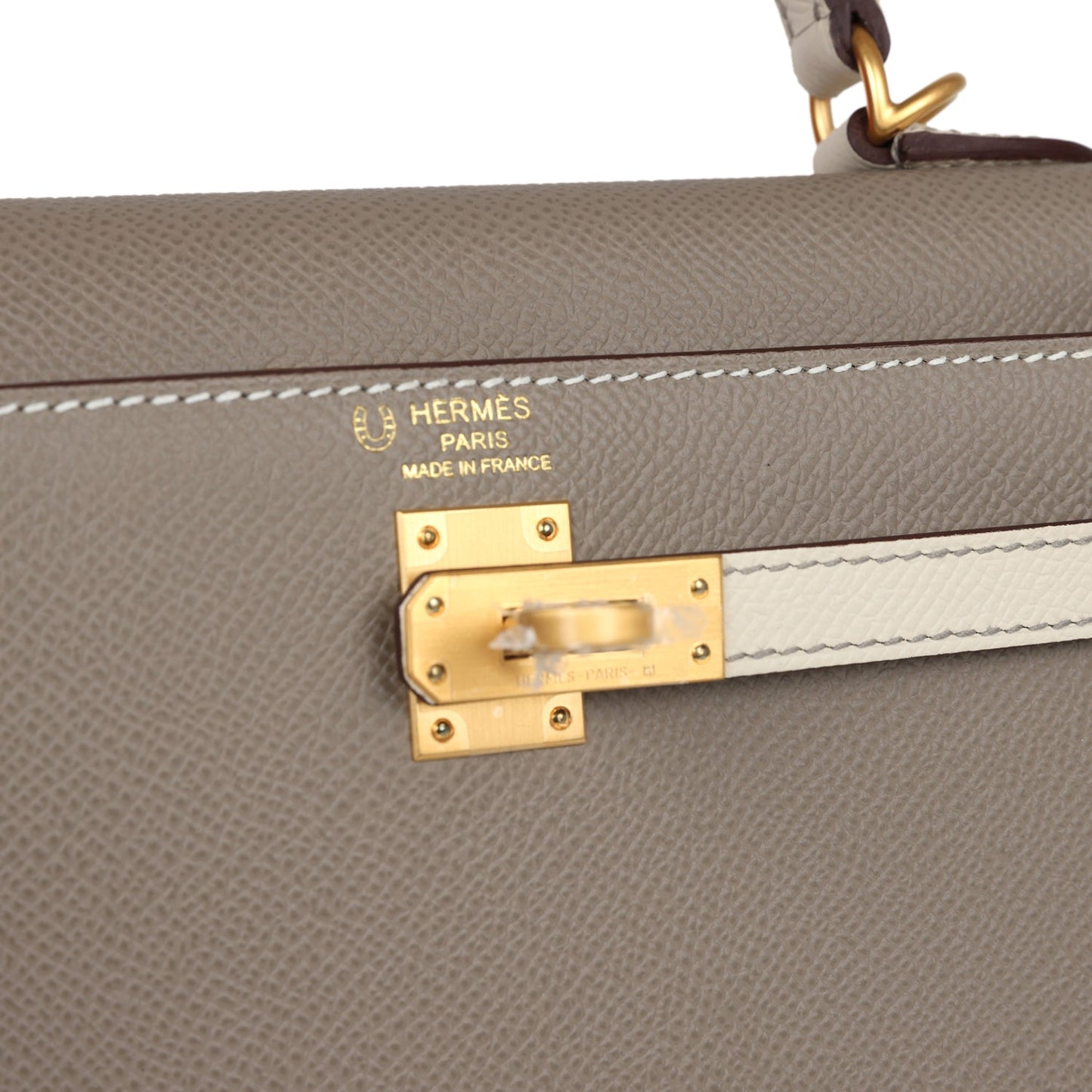 Hermes Kelly Sellier 25 Etoupe and Craie Epsom Brushed Gold Hardware