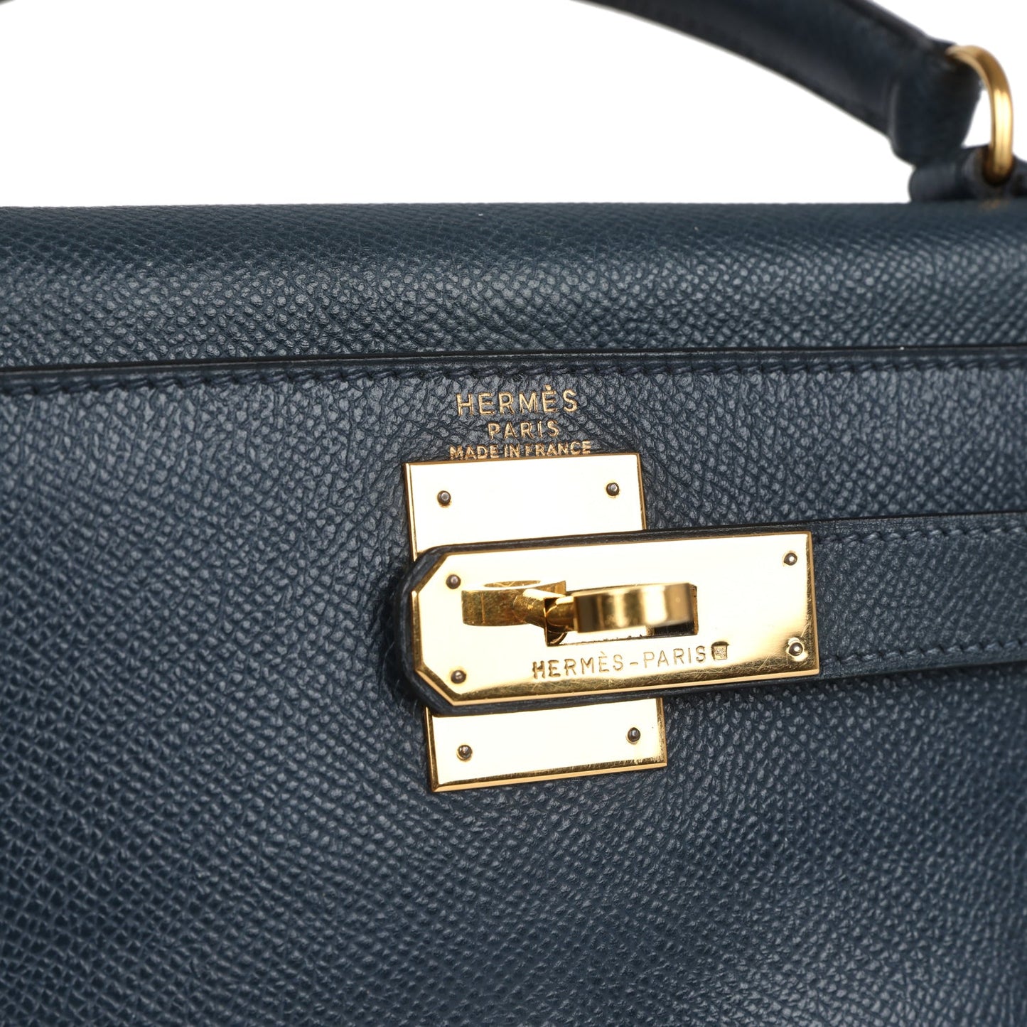 Vintage Hermes Kelly Retourne 28 Bleu Marine Courchevel Gold Hardware