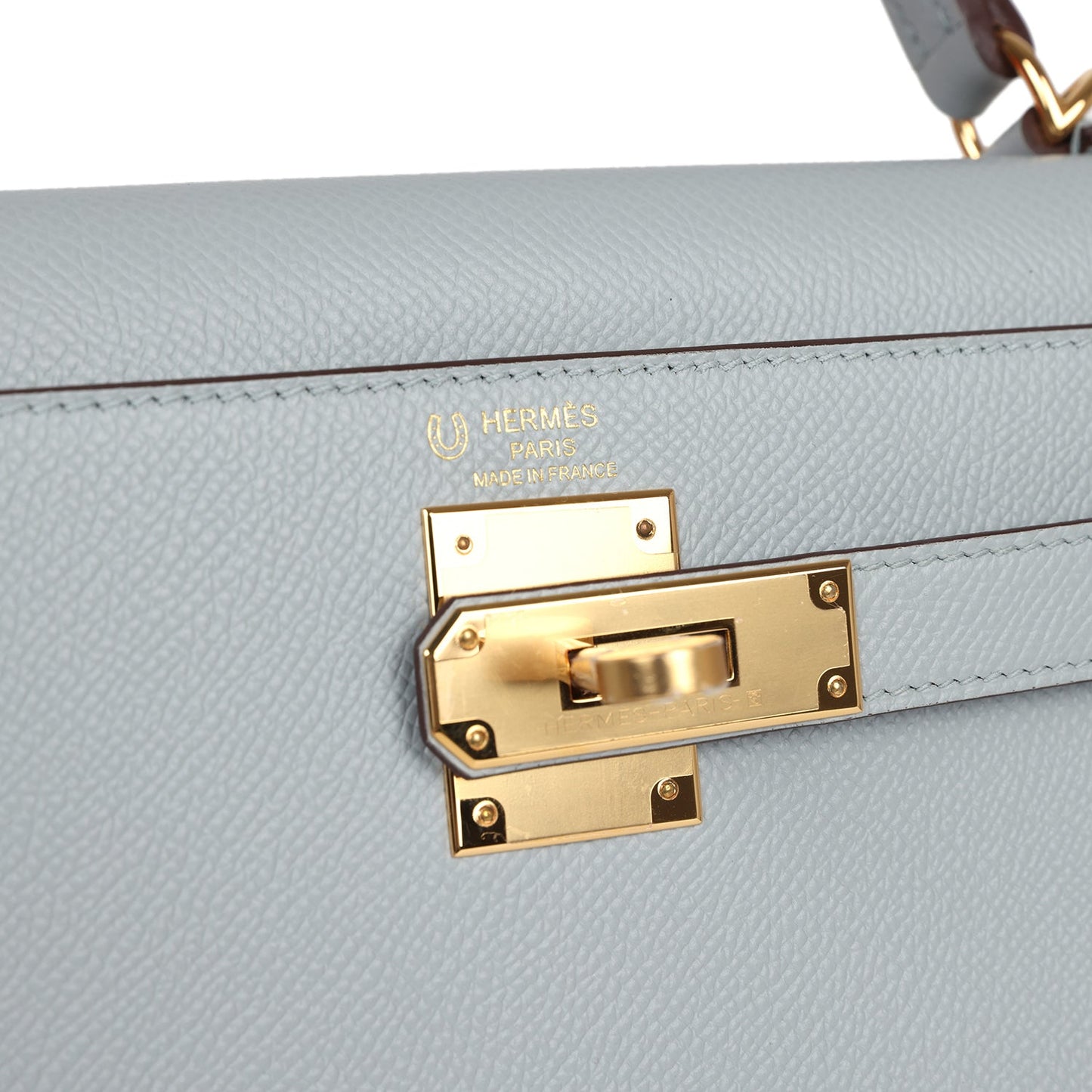 Hermes Kelly Sellier 28 Bleu Glacier Verso Epsom Gold Hardware