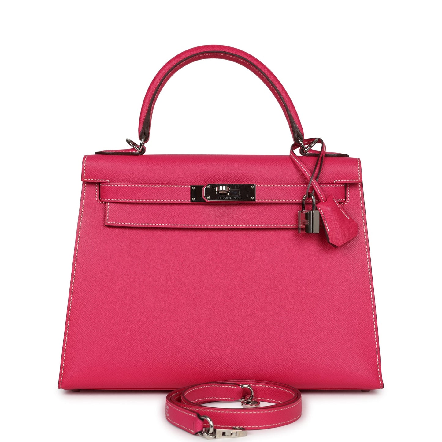 Hermes Kelly Sellier 28 Rose Tyrien Epsom Palladium Hardware