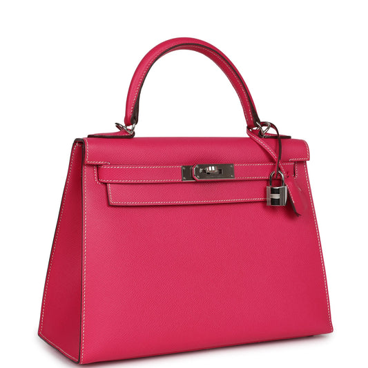 Hermes Kelly Sellier 28 Rose Tyrien Epsom Palladium Hardware