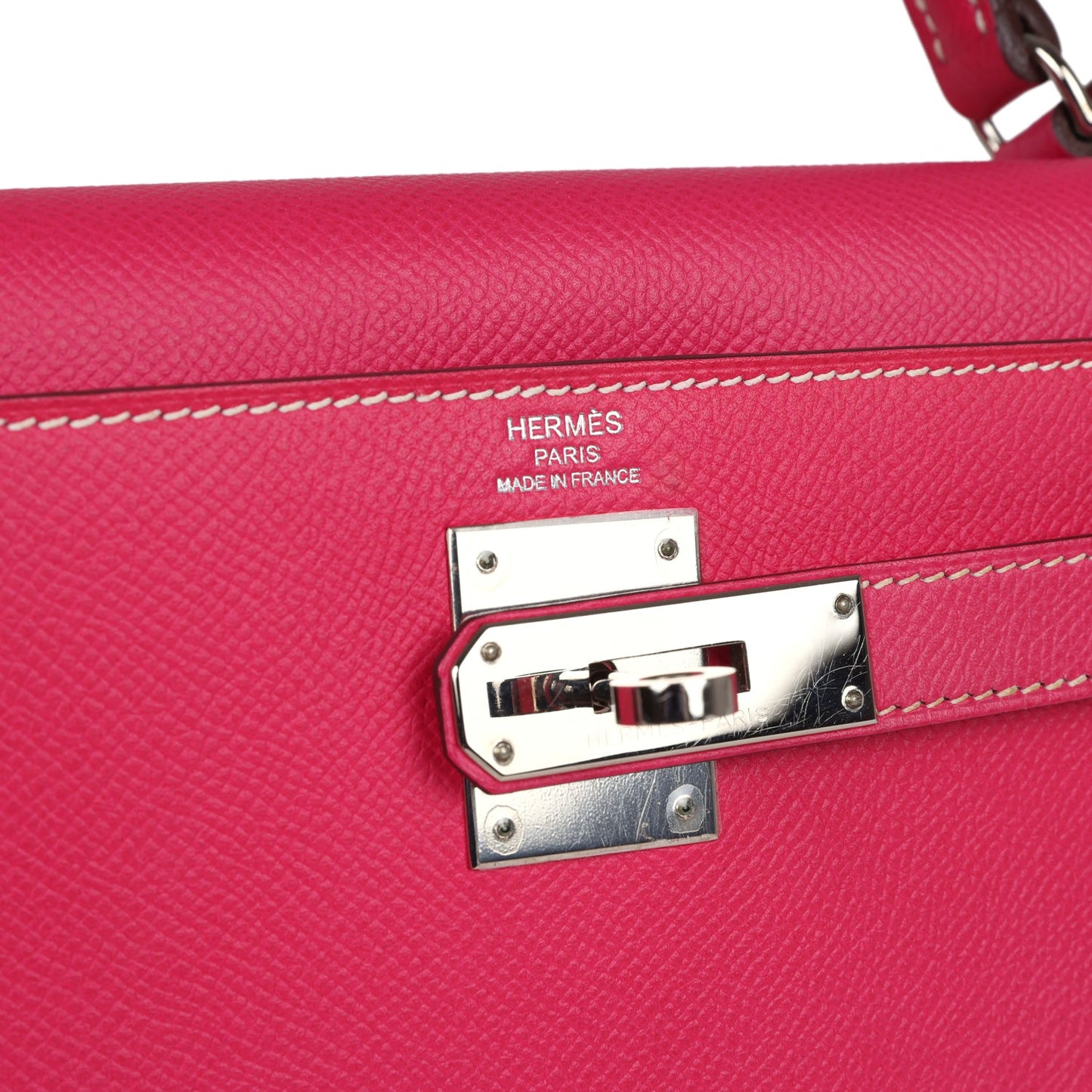 Hermes Kelly Sellier 28 Rose Tyrien Epsom Palladium Hardware