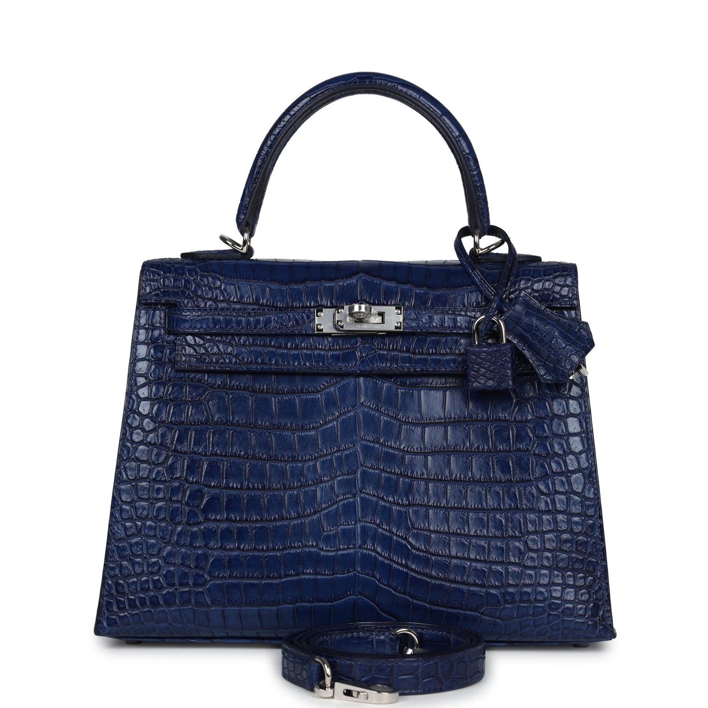 Hermes Kelly Sellier 25 Bleu Indigo Aizome Matte Porosus Crocodile Palladium Hardware