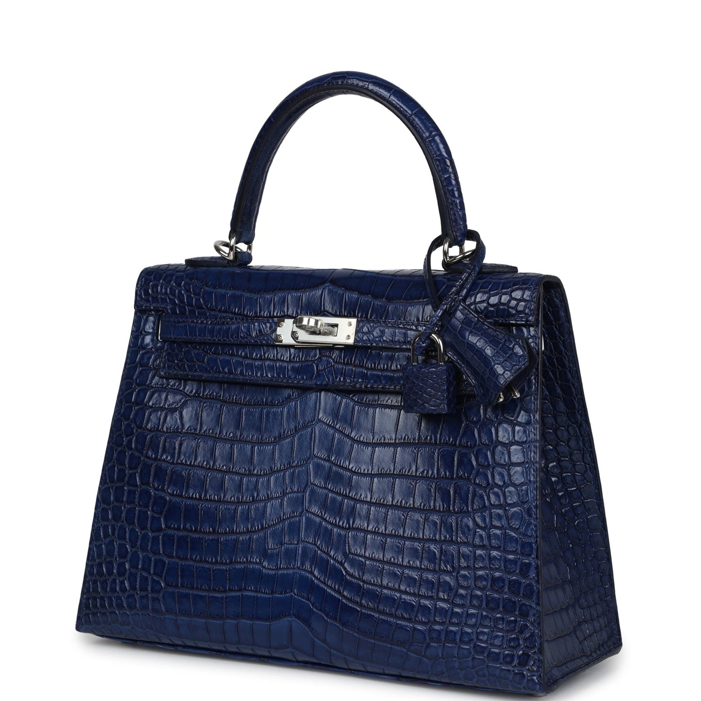 Hermes Kelly Sellier 25 Bleu Indigo Aizome Matte Porosus Crocodile Palladium Hardware