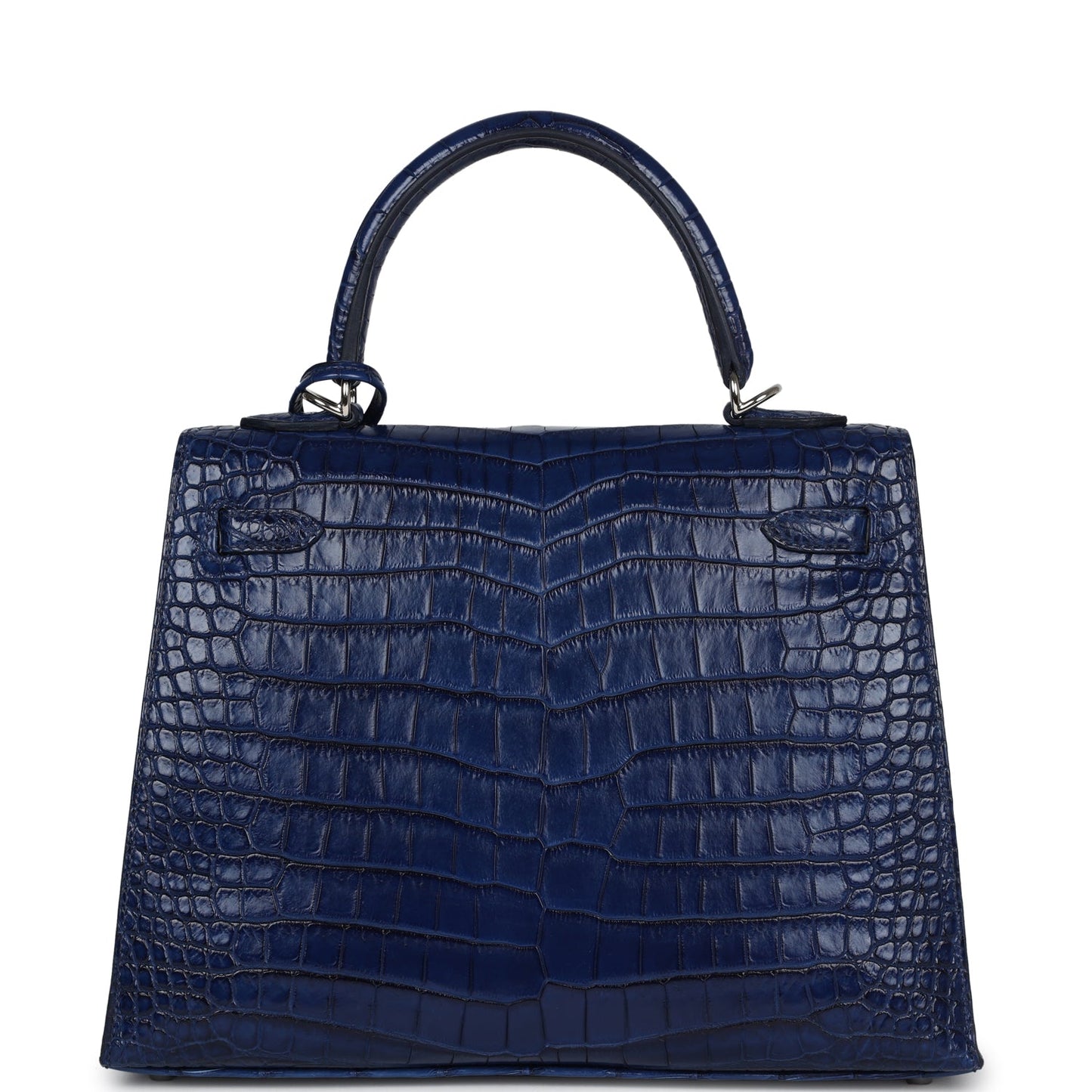 Hermes Kelly Sellier 25 Bleu Indigo Aizome Matte Porosus Crocodile Palladium Hardware