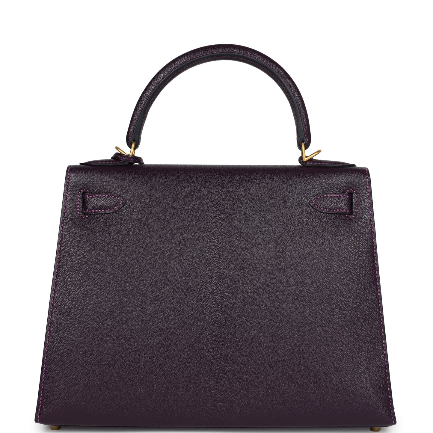 Hermes Kelly Sellier 28 Raisin Verso Chevre Brushed Gold Hardware