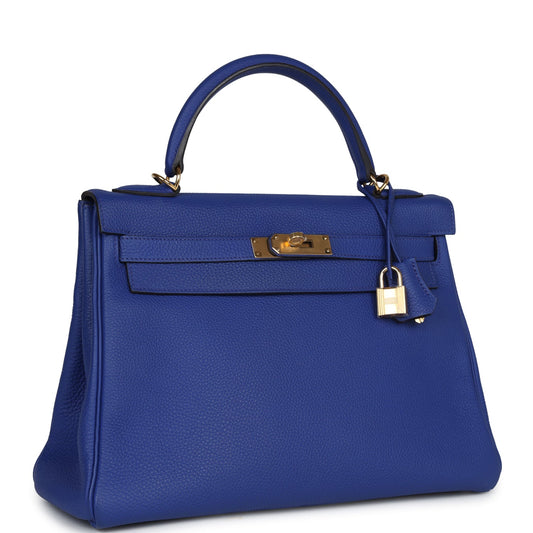 Hermes Kelly Retourne 32 Bleu Electric Togo Gold Hardware