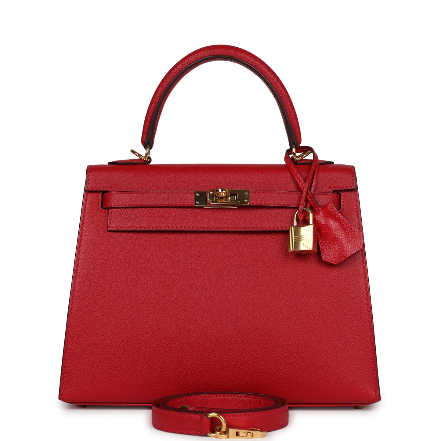 Hermes Kelly Sellier 25 Rouge Casaque Epsom Gold Hardware