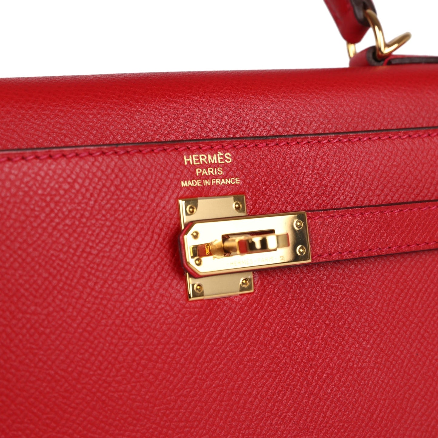 Hermes Kelly Sellier 25 Rouge Casaque Epsom Gold Hardware