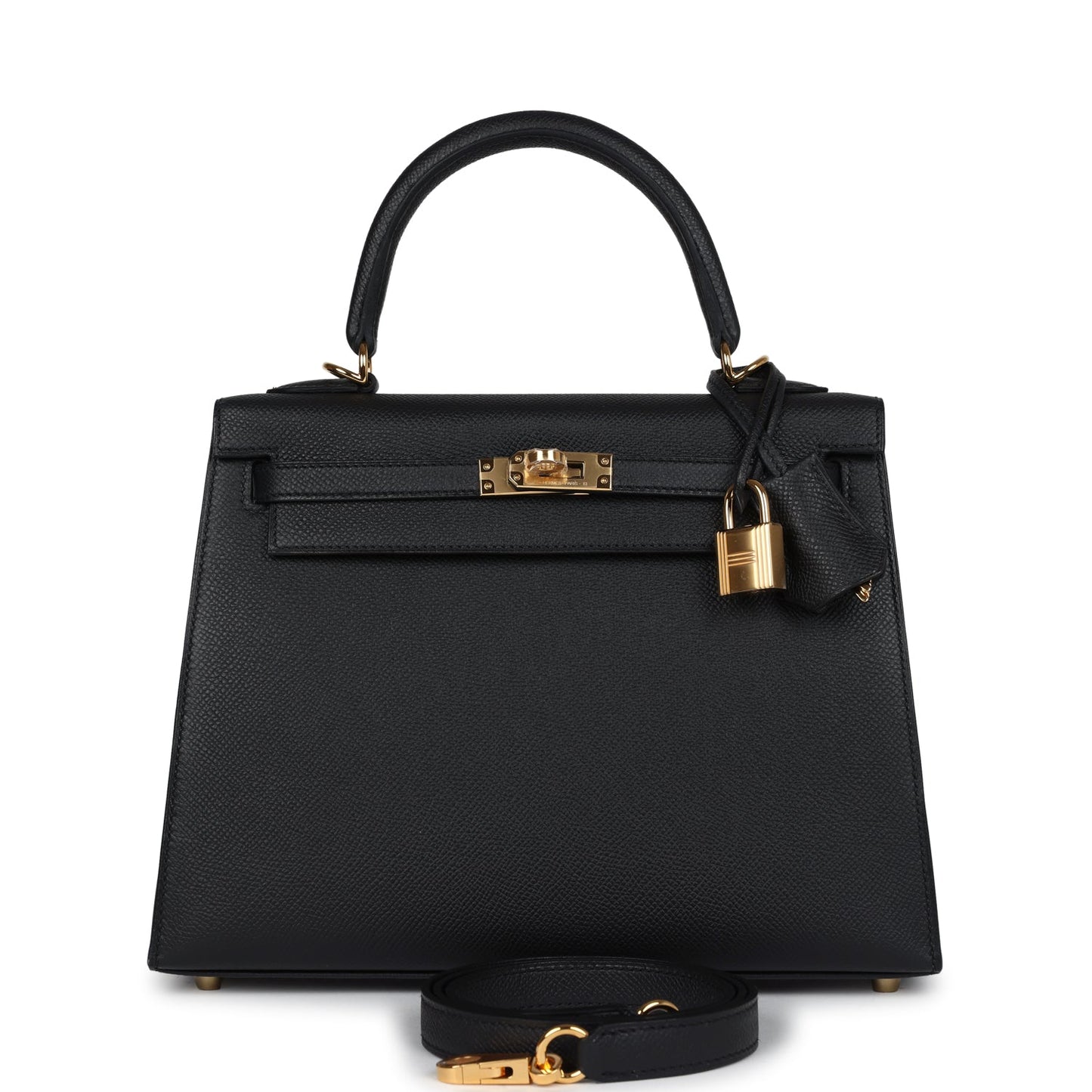 Hermes Kelly Sellier 25 Black Epsom Gold Hardware