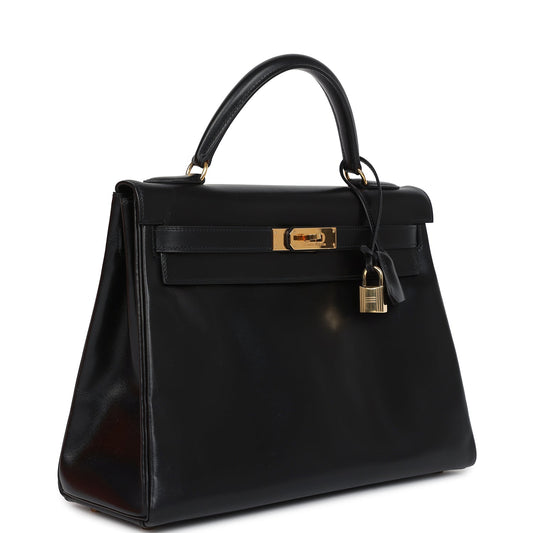 Hermes Kelly Retourne 32 Black Box Gold Hardware